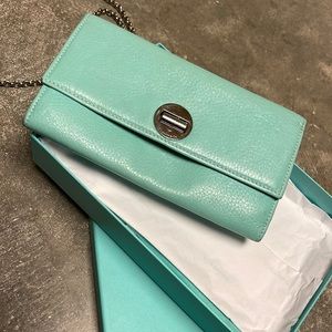 Vintage Tiffany Blue Leather Wallet on Chain